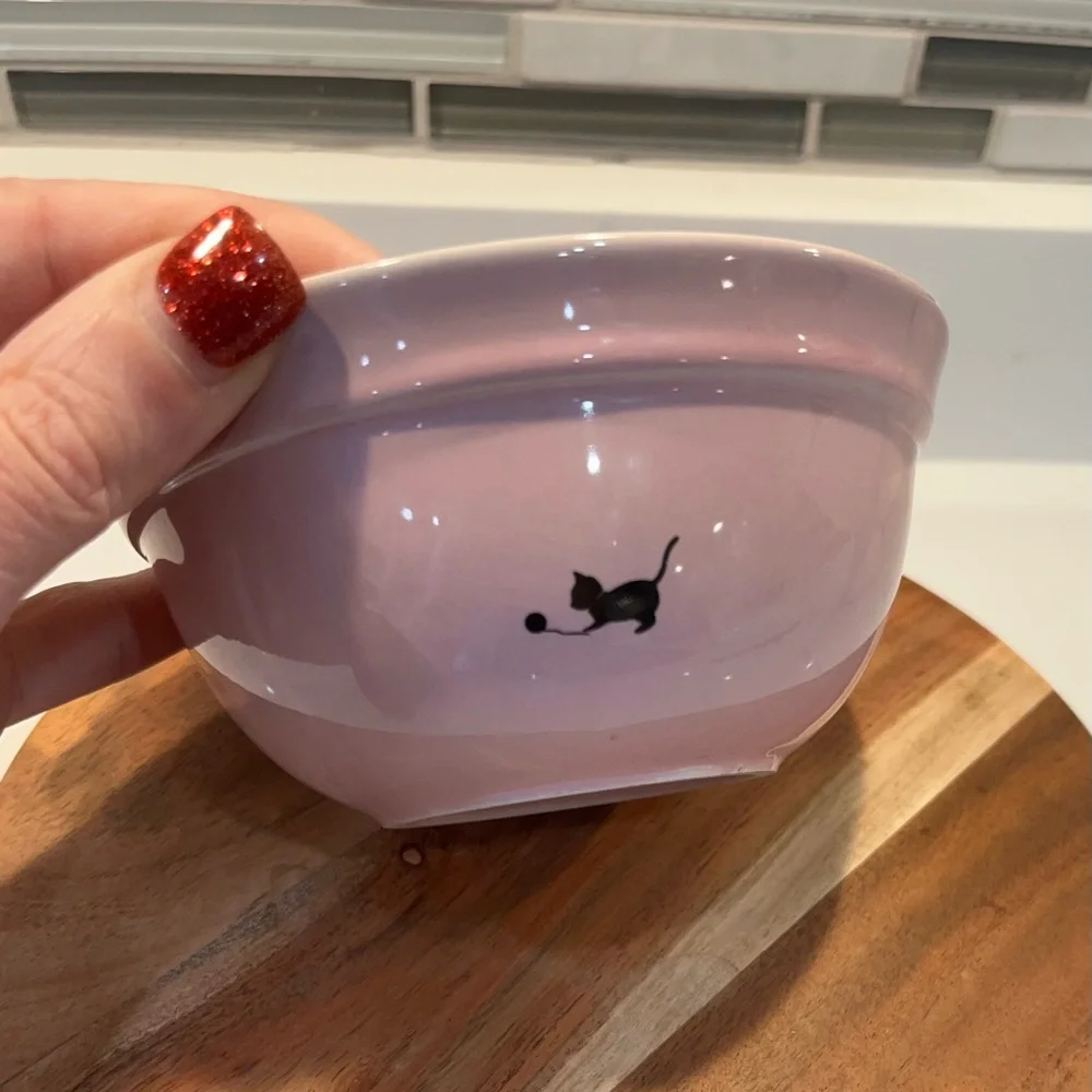 Cat ceramic food water bowl adorable pink by Fido’s Dinner